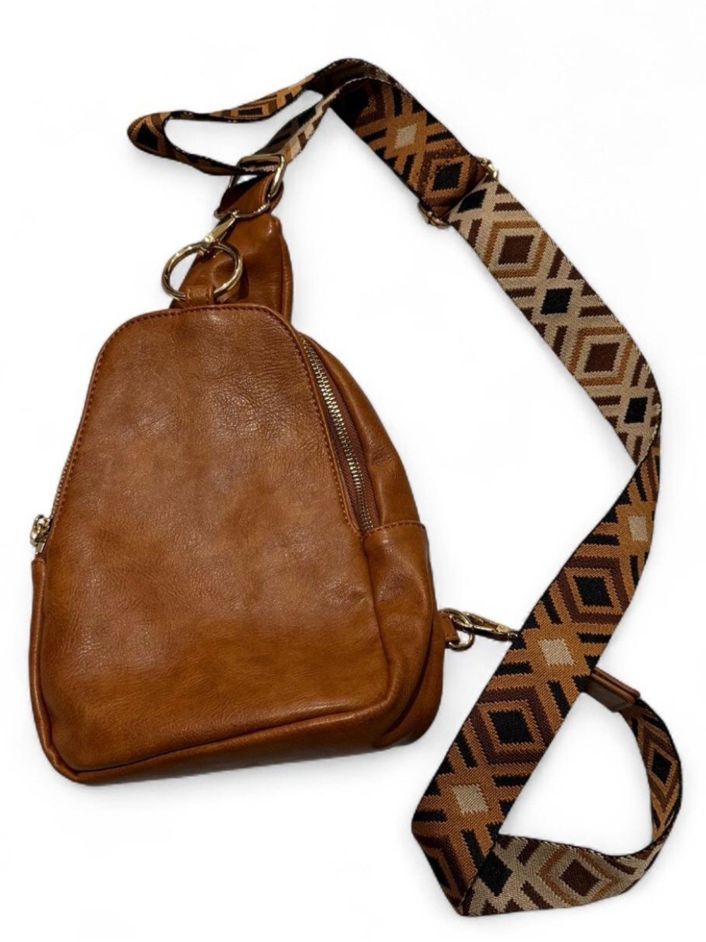 Womens Tan Leather Crossbody Backpack Sling Bag - Unbranded